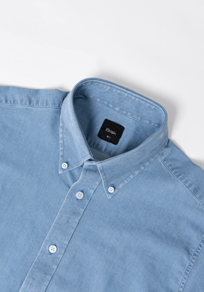 Light Denim Stretch Shirt  - Button Down Collar