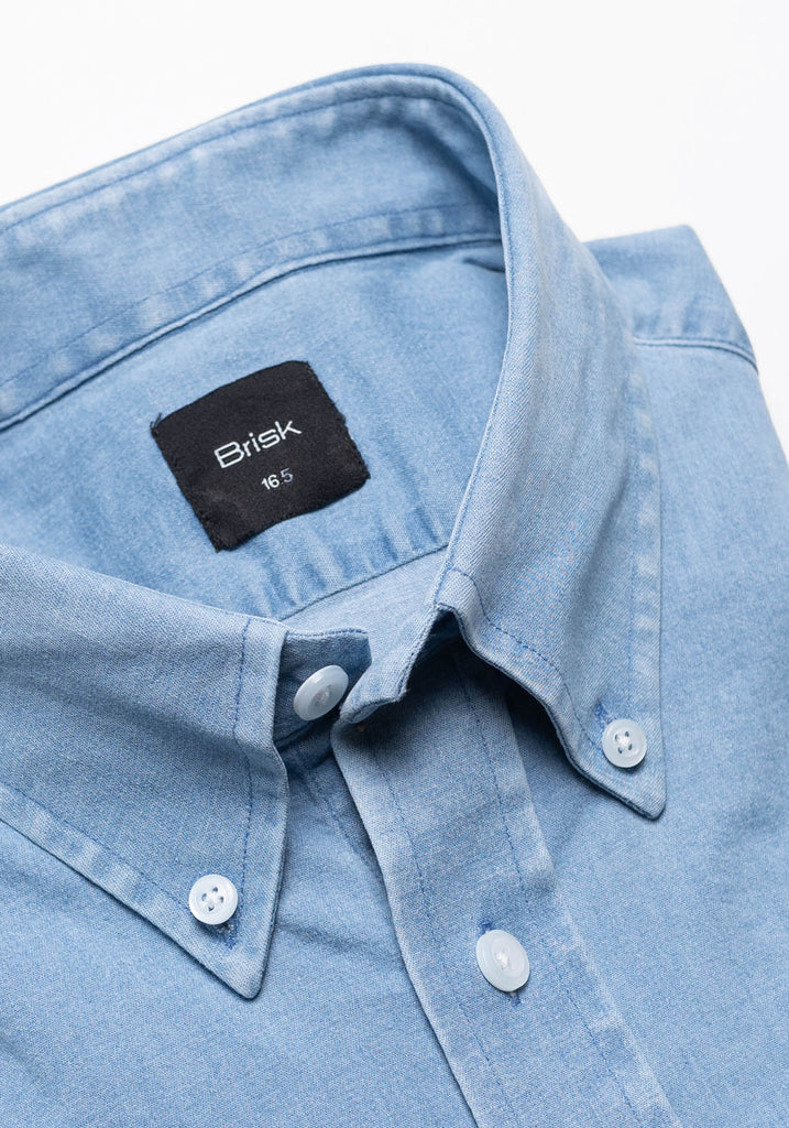 Light Denim Stretch Shirt  - Button Down Collar