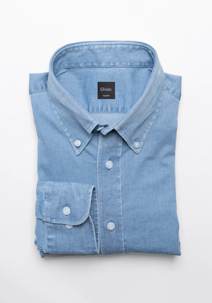 Light Denim Stretch Shirt  - Button Down Collar