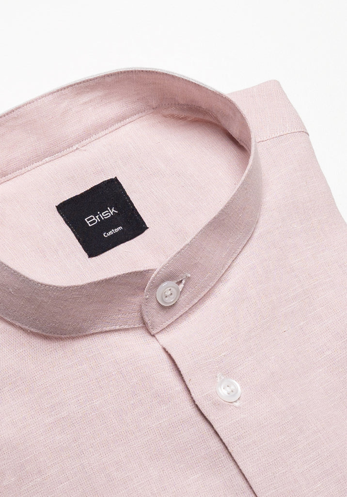 Light Pink Cotton-Linen Shirt - Band Collar