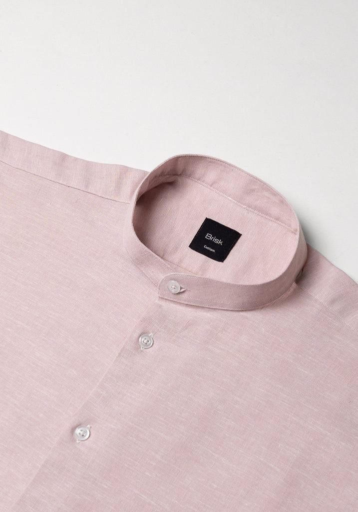 Light Pink Cotton-Linen Shirt - Band Collar