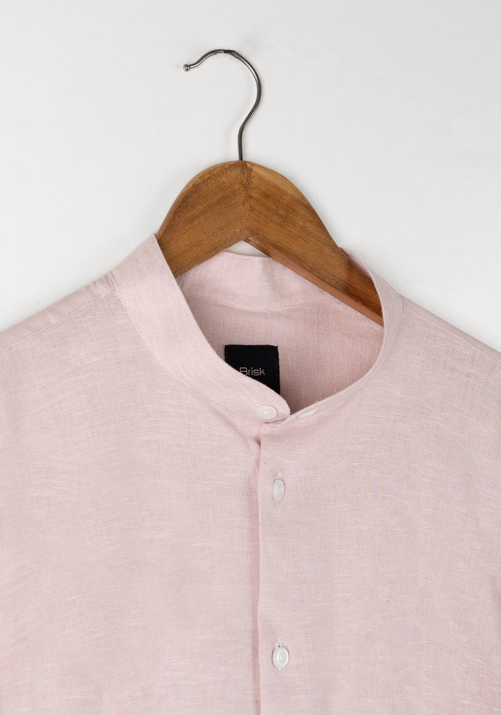 Light Pink Cotton-Linen Shirt - Band Collar