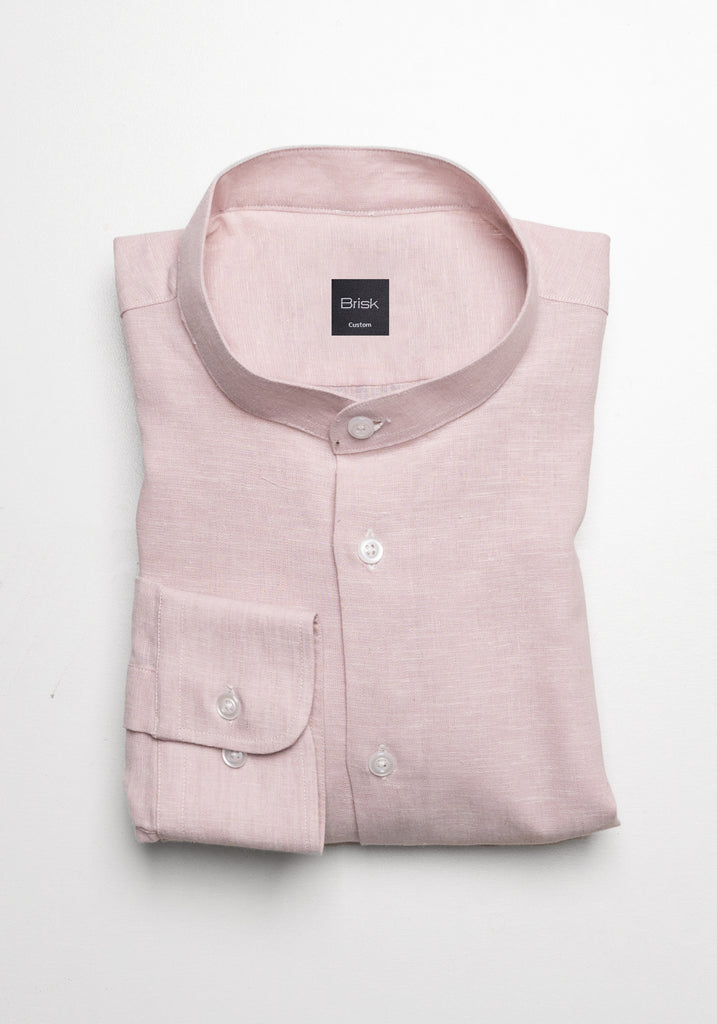 Light Pink Cotton-Linen Shirt - Band Collar