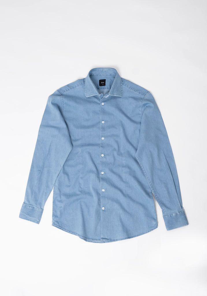 Light Wash Denim Stretch Shirt  - Classic Collar