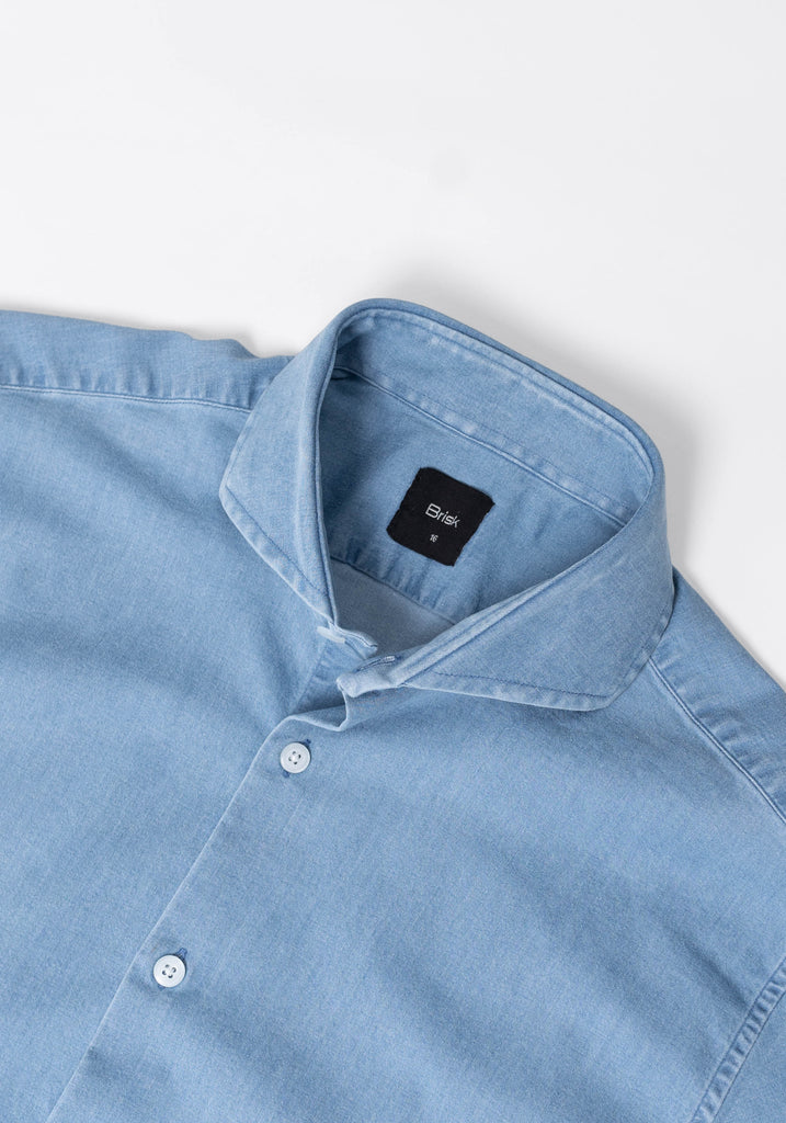 Light Wash Denim Stretch Shirt  - Cutaway Extreme Collar