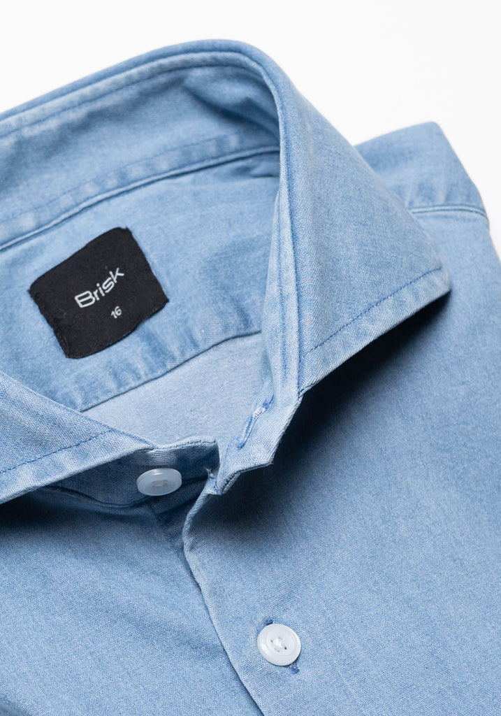 Light Wash Denim Stretch Shirt  - Cutaway Extreme Collar