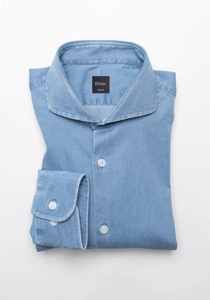 Light Wash Denim Stretch Shirt  - Cutaway Extreme Collar