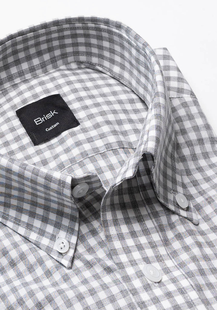 Melange Grey Peached Soft Gingham Shirt - Wrinkle Resistant