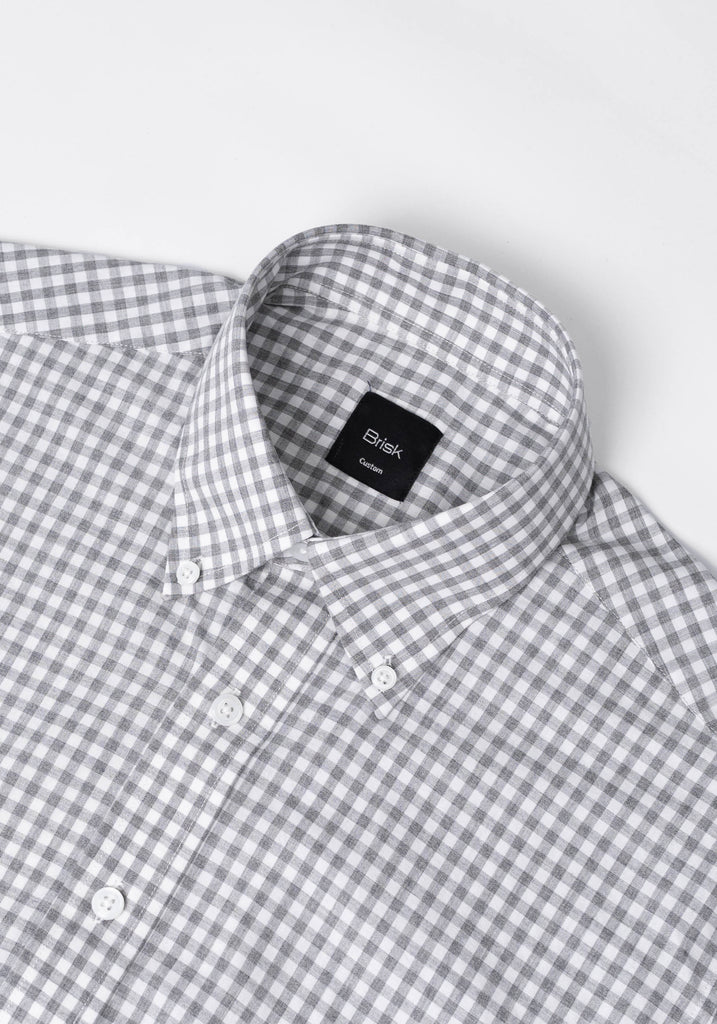 Melange Grey Peached Soft Gingham Shirt - Wrinkle Resistant