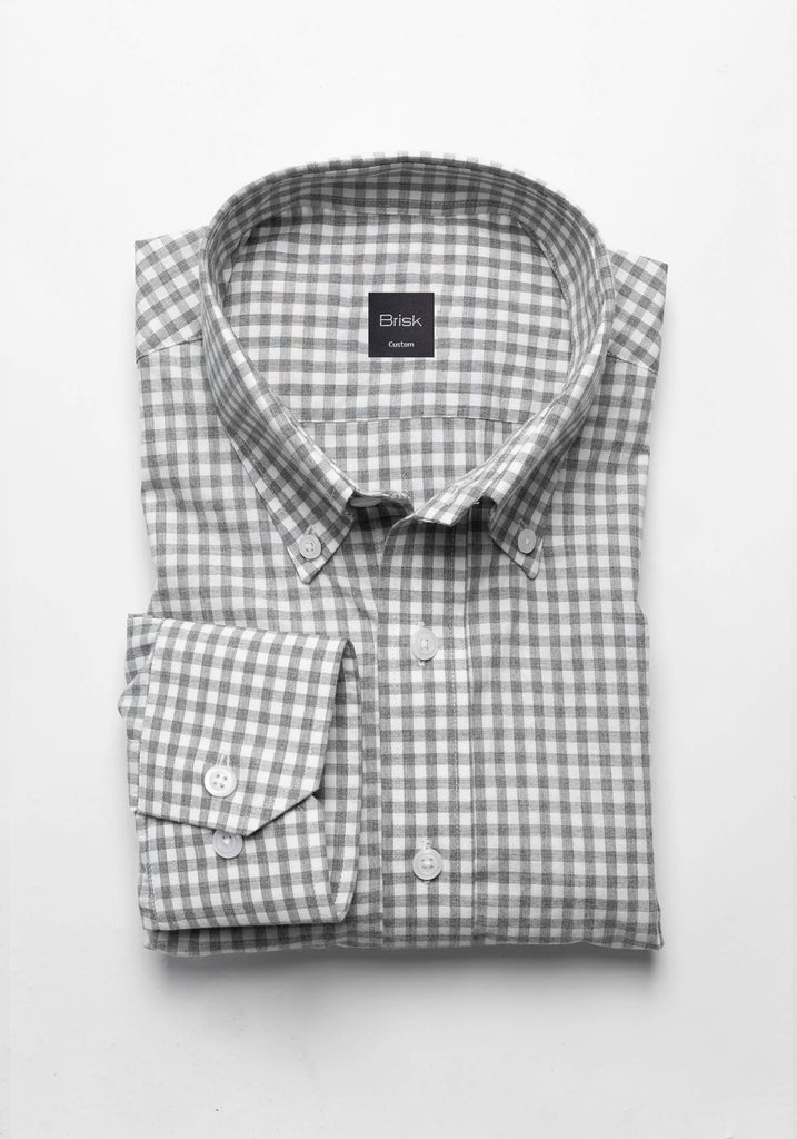 Melange Grey Peached Soft Gingham Shirt - Wrinkle Resistant