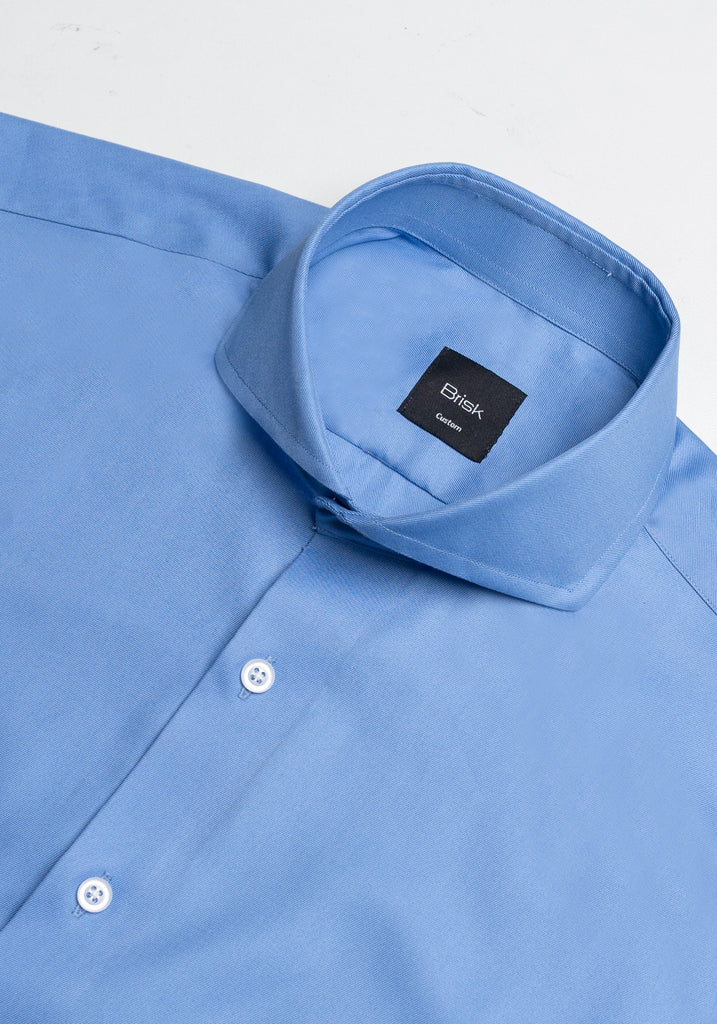Mid Blue Twill Pima Cotton Shirt - Cutaway Extreme Collar