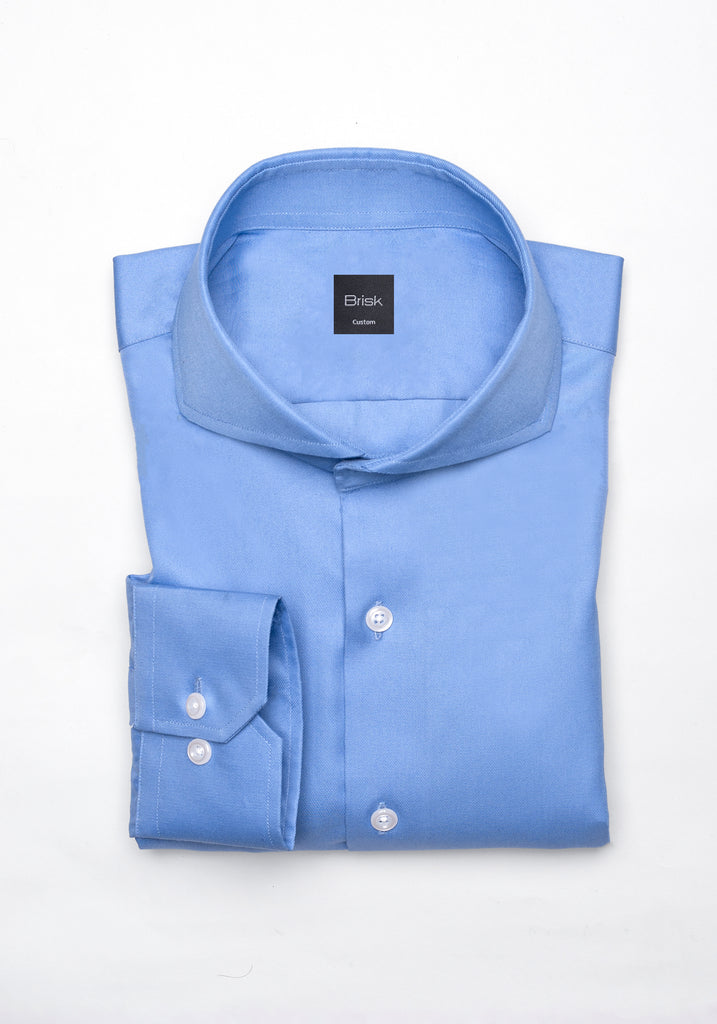 Mid Blue Twill Pima Cotton Shirt - Cutaway Extreme Collar