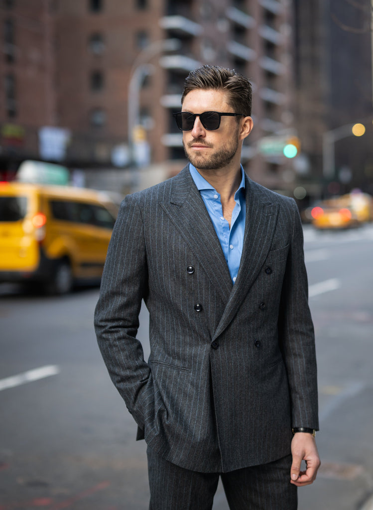 Mid Blue Twill Pima Cotton Shirt - Cutaway Extreme Collar