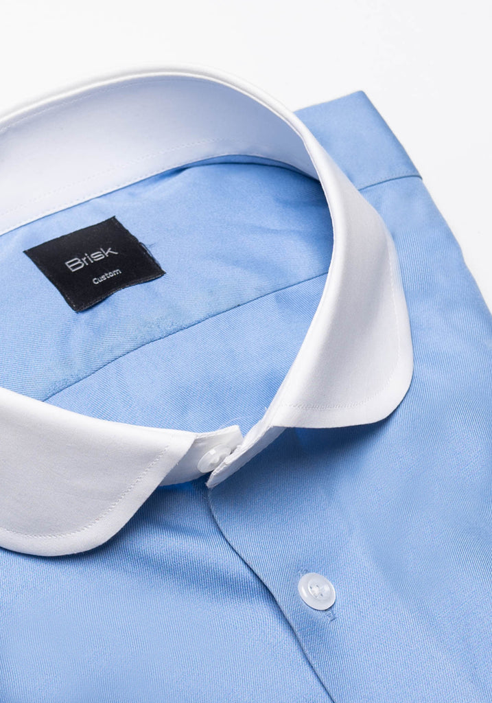 Mid Blue Twill Pima Cotton Shirt - White Club Collar