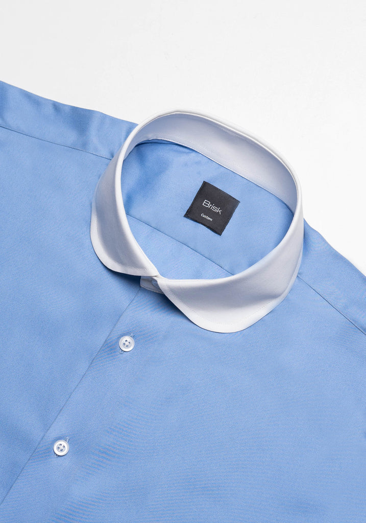 Mid Blue Twill Pima Cotton Shirt - White Club Collar