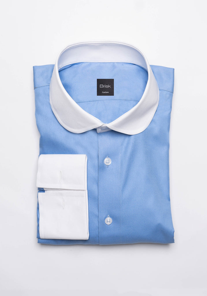 Mid Blue Twill Pima Cotton Shirt - White Club Collar