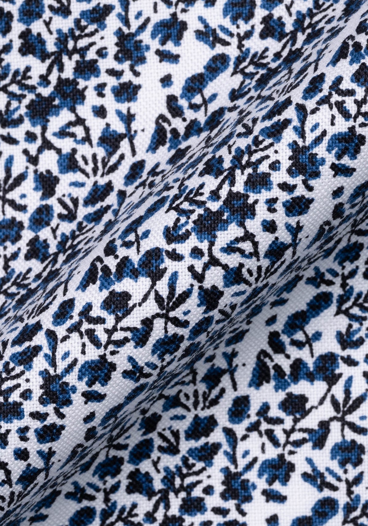 Navy Black Floral Print Pinpoint-Wrinkle Resistant