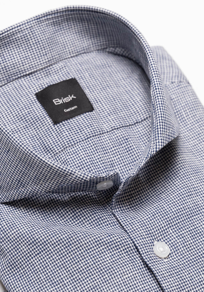 Navy Blue Houndstooth Linen Shirt--2