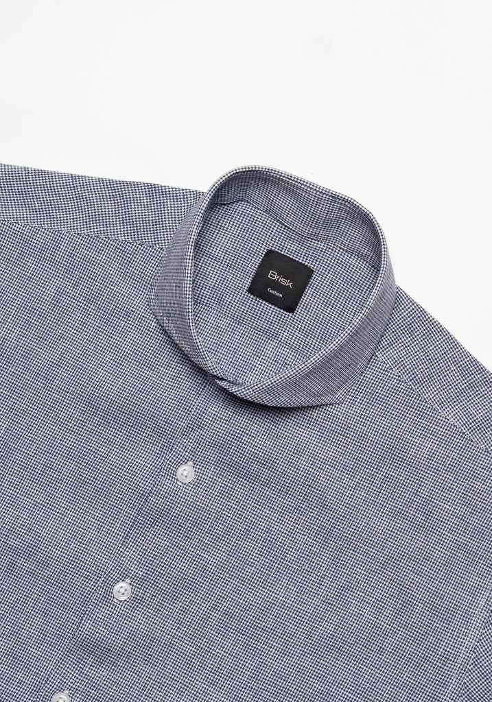 Navy Blue Houndstooth Linen Shirt--3