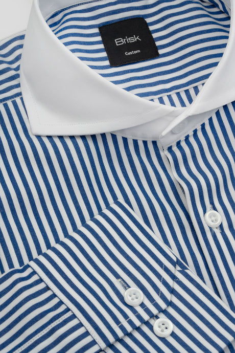 Navy Blue Striped Wrinkle-Resistant Shirt