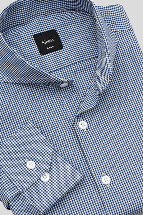 Navy Blue Twill Mini Gingham Shirt-4