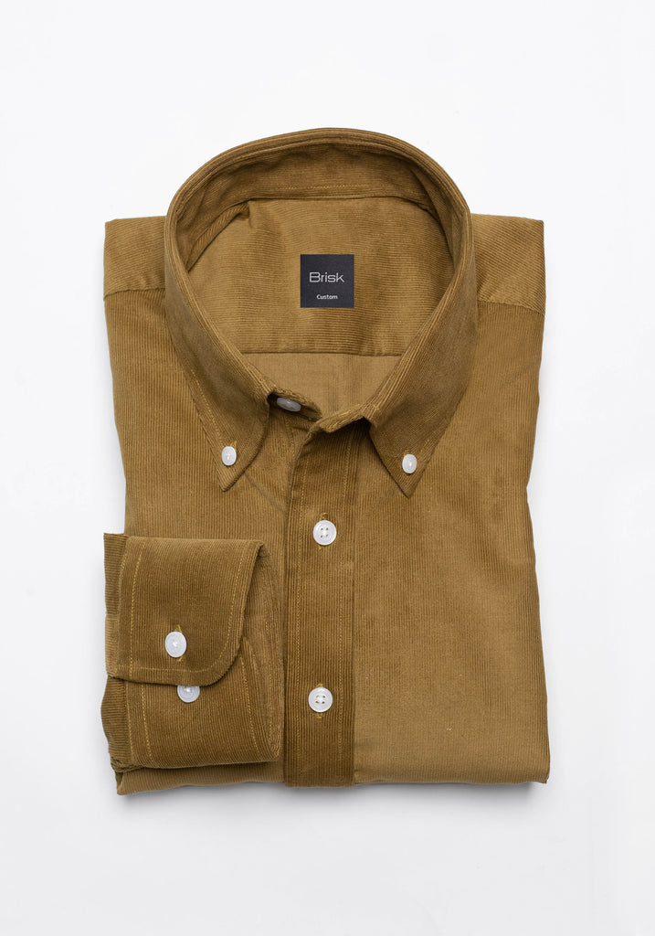 Olive Green Soft Corduroy Shirt - Button Down