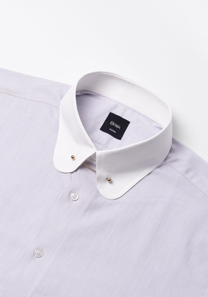 Pastel Lilac Pinstripes Pima Cotton Shirt - White Club Golden Pin Collar & French Cuffs