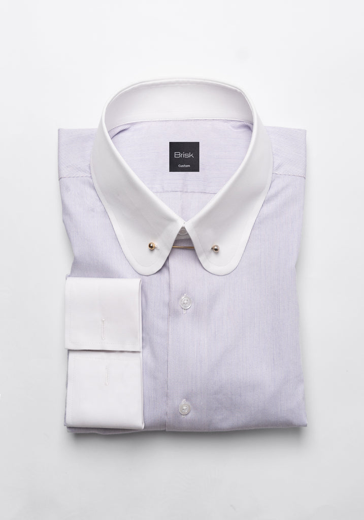 Pastel Lilac Pinstripes Pima Cotton Shirt - White Club Golden Pin Collar & French Cuffs