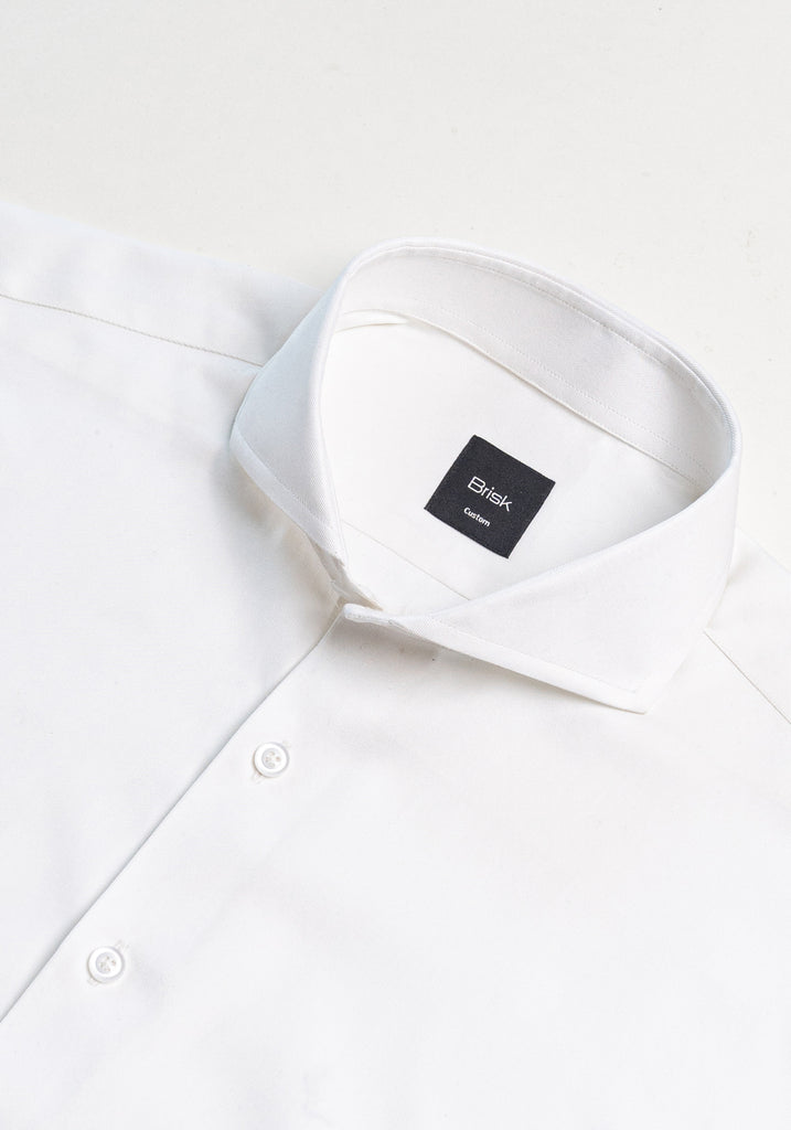 Pearl White Twill Pima Cotton Shirt - Cutaway Extreme Collar