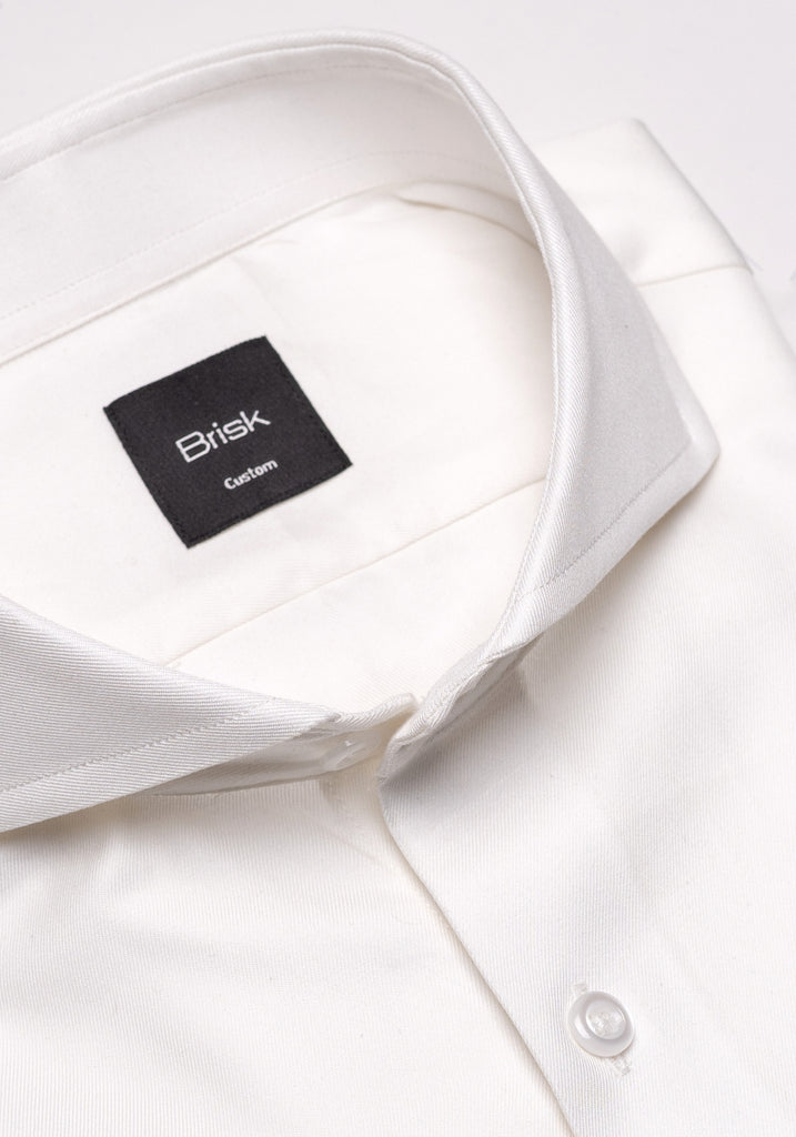 Pearl White Twill Pima Cotton Shirt - Cutaway Extreme Collar