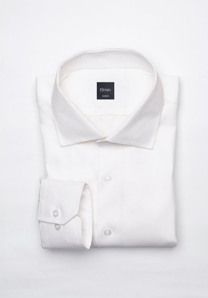 Pearl White Twill Pima Cotton Shirt - Cutaway Classic Collar