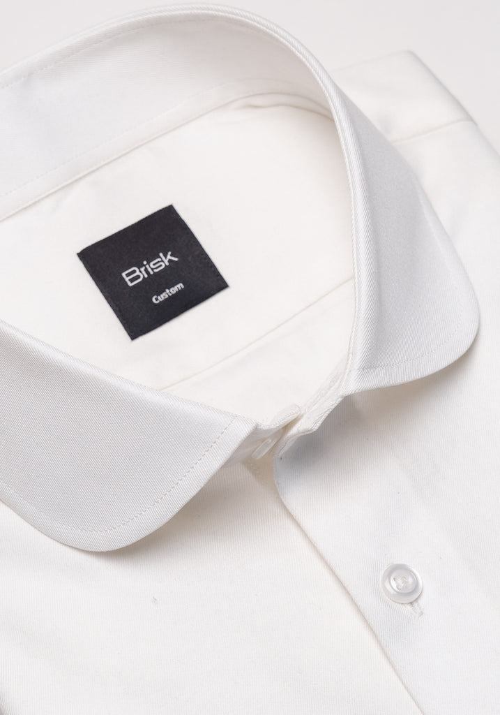 Pearl White Twill Pima Cotton Shirt - Club Collar