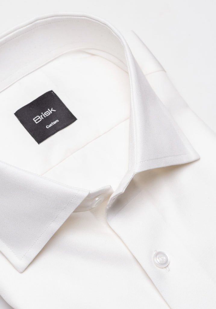 Pearl White Twill Pima Cotton Shirt - Cutaway Classic Collar