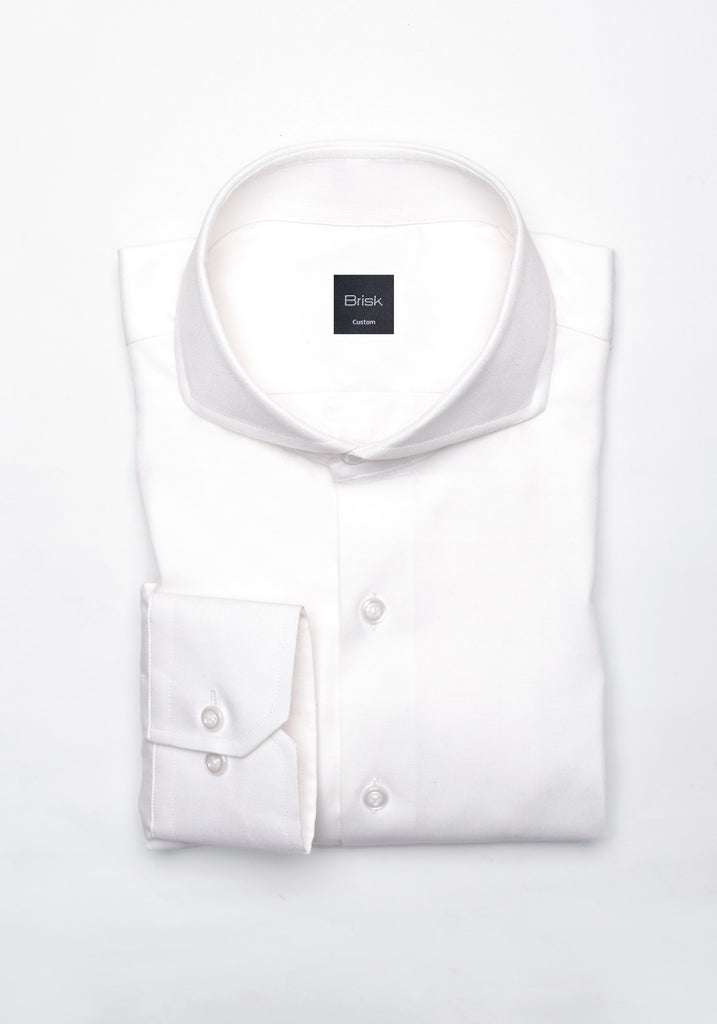 Pearl White Twill Pima Cotton Shirt - Cutaway Extreme Collar