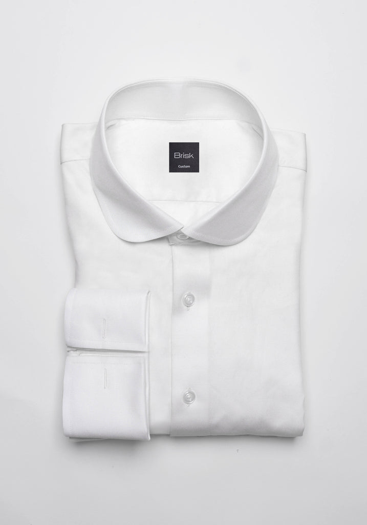 Pearl White Twill Pima Cotton Shirt - Club Collar With French Cuffs