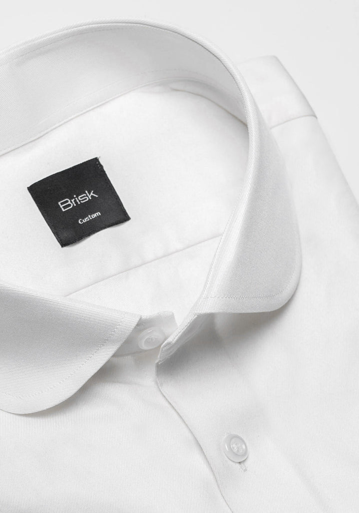 Pearl White Twill Pima Cotton Shirt - Club Collar With French Cuffs