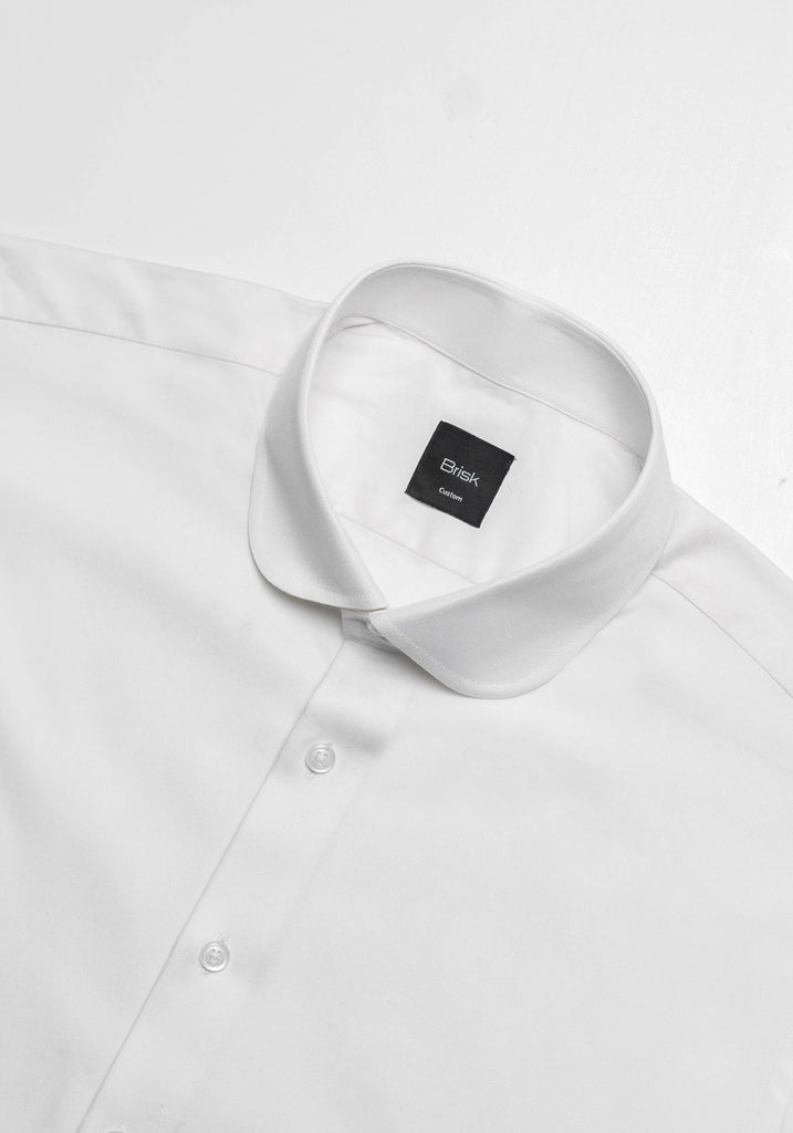 Pearl White Twill Pima Cotton Shirt - Club Collar With French Cuffs