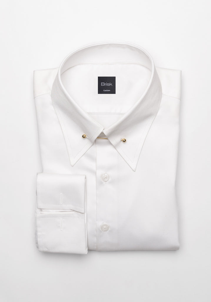 Pearl White Twill Pima Cotton Shirt - High Classic Golden Pin Collar