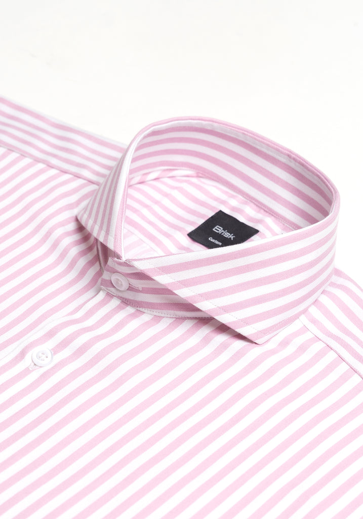 Pink Bengal Twill Stripes Pima Cotton Shirt - Cutaway Extreme Collar
