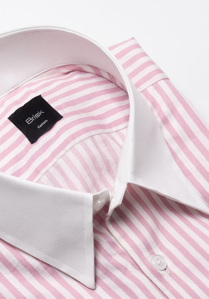 Pink Bengal Twill Stripes Pima Cotton Shirt - White Classic Straight Collar & French Cuffs