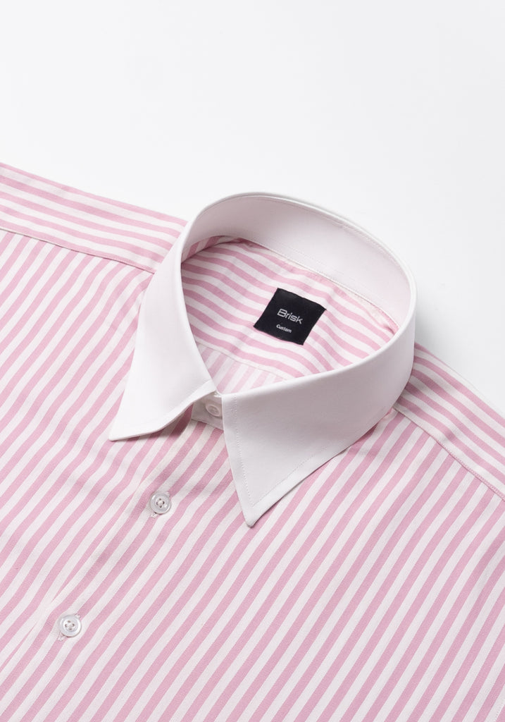 Pink Bengal Twill Stripes Pima Cotton Shirt - White Classic Straight Collar & French Cuffs