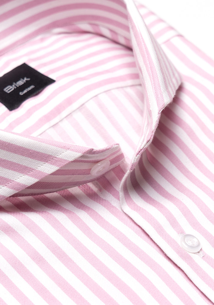 Pink Bengal Twill Stripes Pima Cotton Shirt - Cutaway Extreme Collar