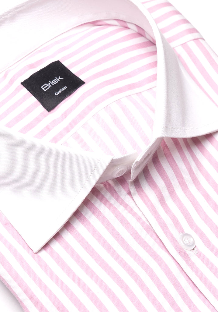 Pink Bengal Twill Stripes Pima Cotton Shirt - White Cutaway Classic Collar