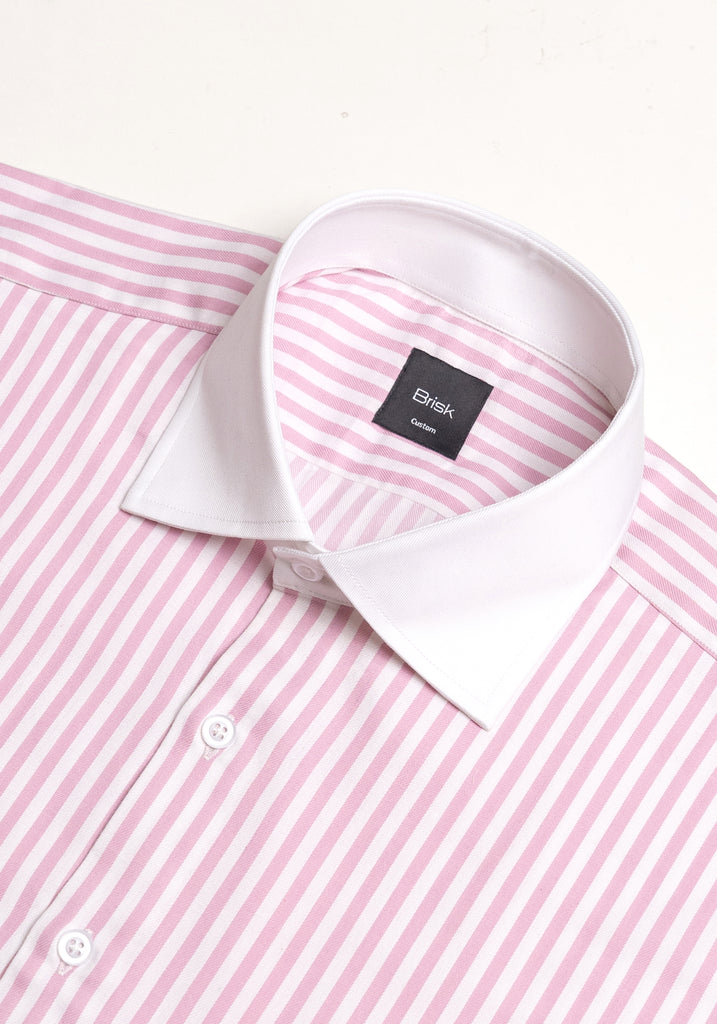 Pink Bengal Twill Stripes Pima Cotton Shirt - White Cutaway Classic Collar