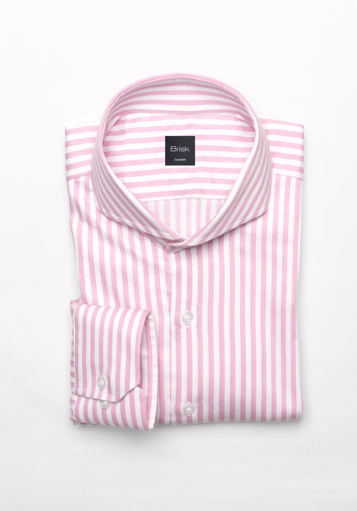 Pink Bengal Twill Stripes Pima Cotton Shirt - Cutaway Extreme Collar