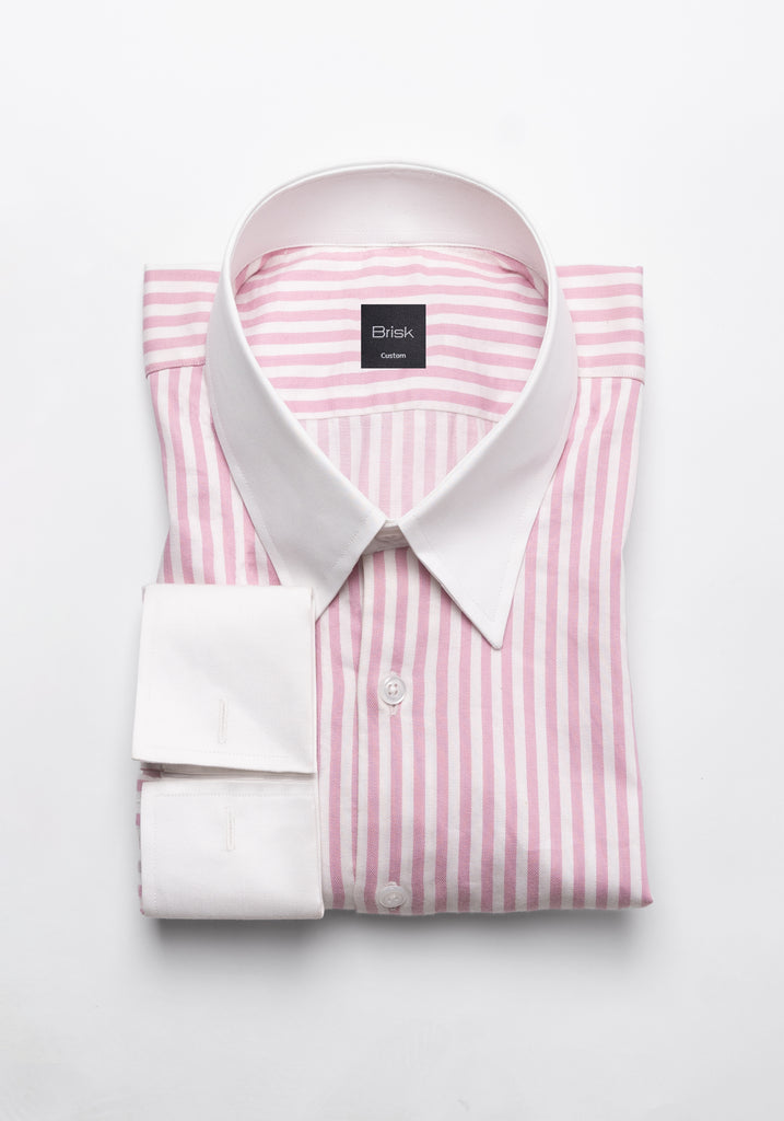 Pink Bengal Twill Stripes Pima Cotton Shirt - White Classic Straight Collar & French Cuffs