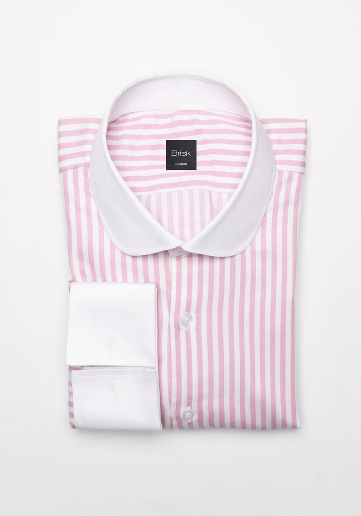 Pink Bengal Twill Stripes Pima Cotton Shirt - White Club Collar & French Cuffs