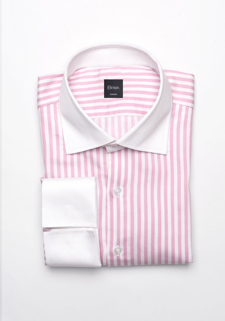Pink Bengal Twill Stripes Pima Cotton Shirt - White Cutaway Classic Collar
