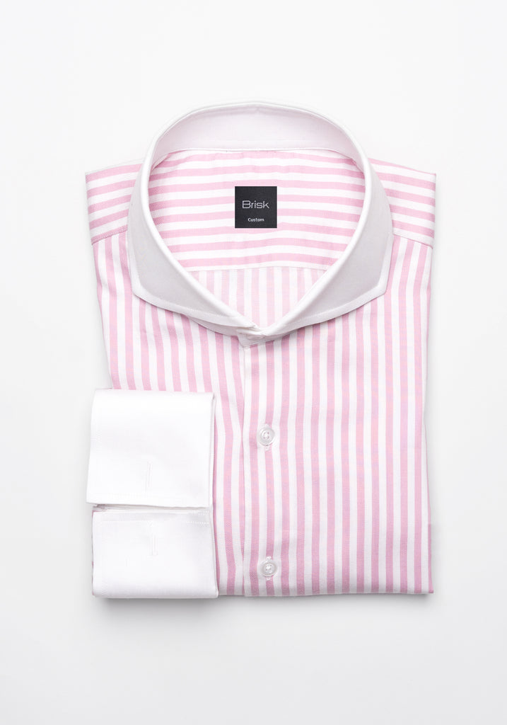 Pink Bengal Twill Stripes Pima Cotton Shirt - White Cutaway Extreme Collar