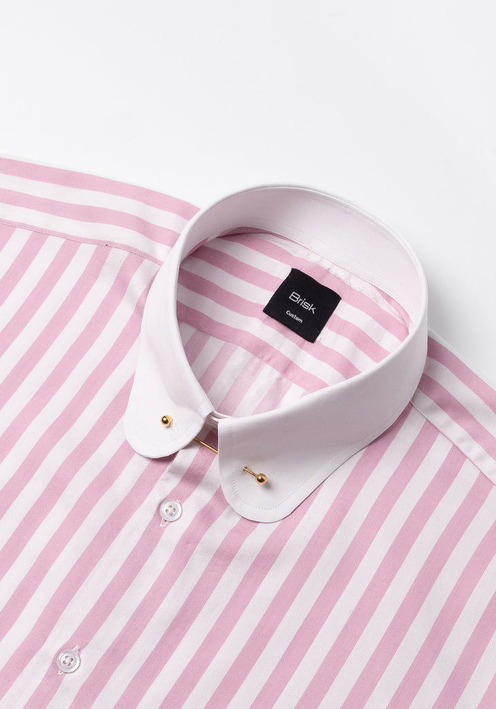 Pink Bold Twill Stripes Pima Cotton Shirt - White Club Golden Pin Collar & French Cuffs